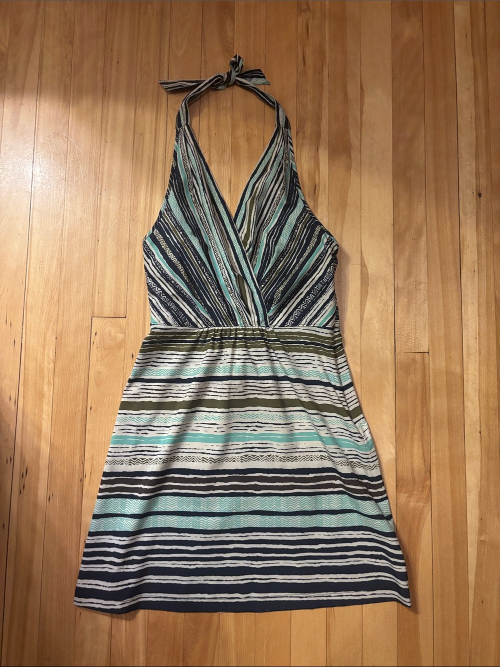 Athleta Striped Halter Sundress in Mint, Navy, Green & White